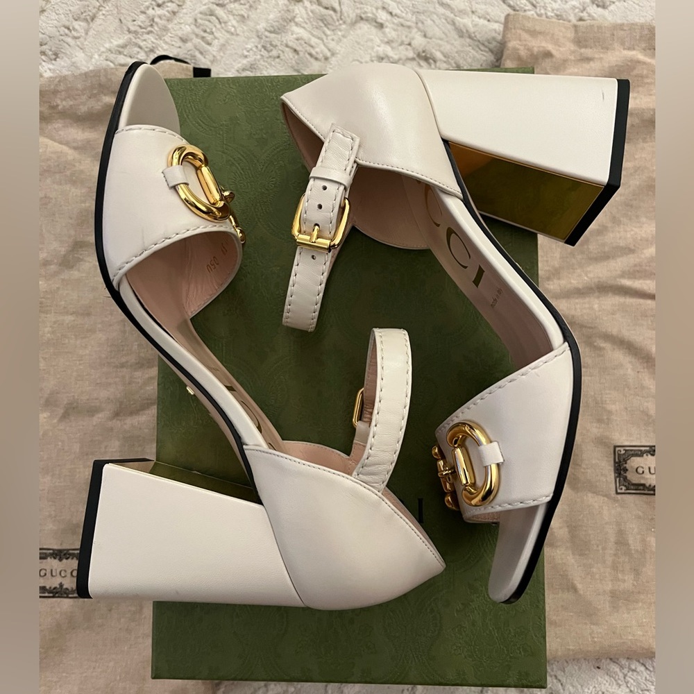 Gucci Baby Buckle Horsebit Ankle-strap Sandal size 39 (US 9) White Leather - Picture 5 of 14